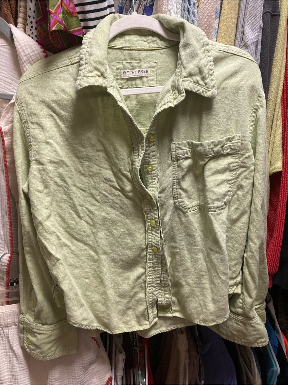 Free People Pale Green Casual Button-Down Shirt